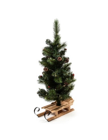 ALBERO CON LUCI LED A BATTERIA E BASE SLITTA IN LEGNO