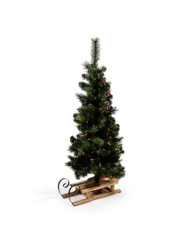 ALBERO CON LUCI LED A CORRENTE E BASE SLITTA IN LEGNO