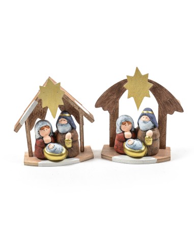 PRESEPE IN CERAMICA E LEGNO CON LUCI